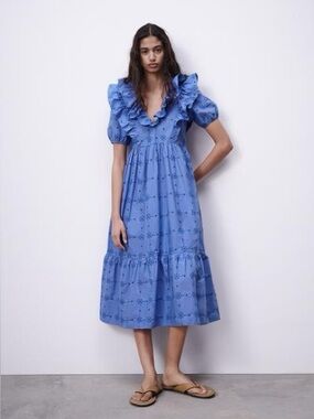 ZARA OPENWORK EMBROIDERED DRESS